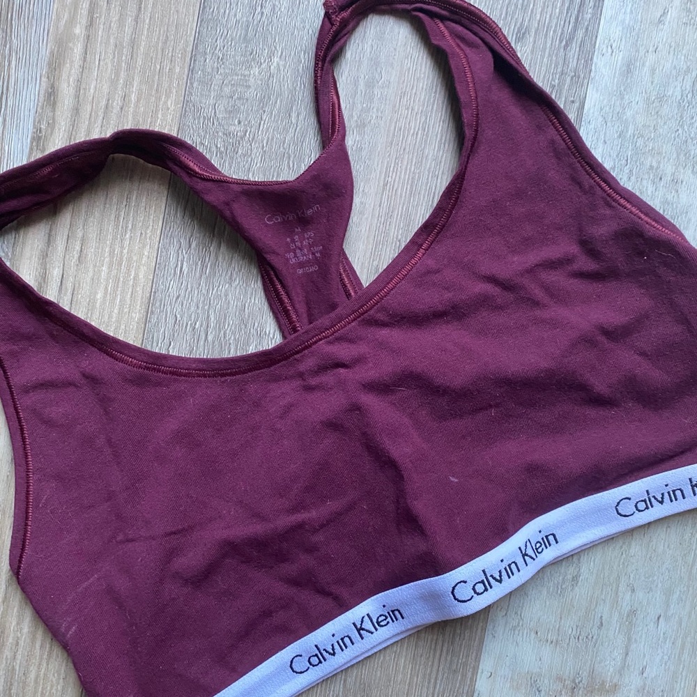 Calvin Klein Maroon Logo Band Sports Bra